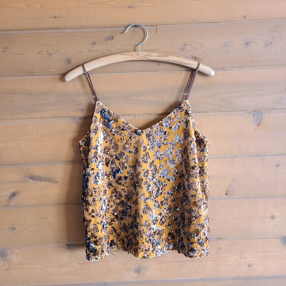 Anthropologie Esther Top Sequin Velvet Leopard Tank NWT XS Boho Blouse Shirt Y2K - Picture 2 of 5